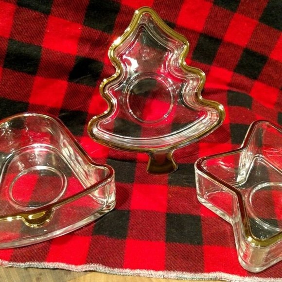 Vintage Indiana Glass Votive Holders, Candy/Nut Dishes Holiday Tree, Star & Bell - Picture 2 of 10
